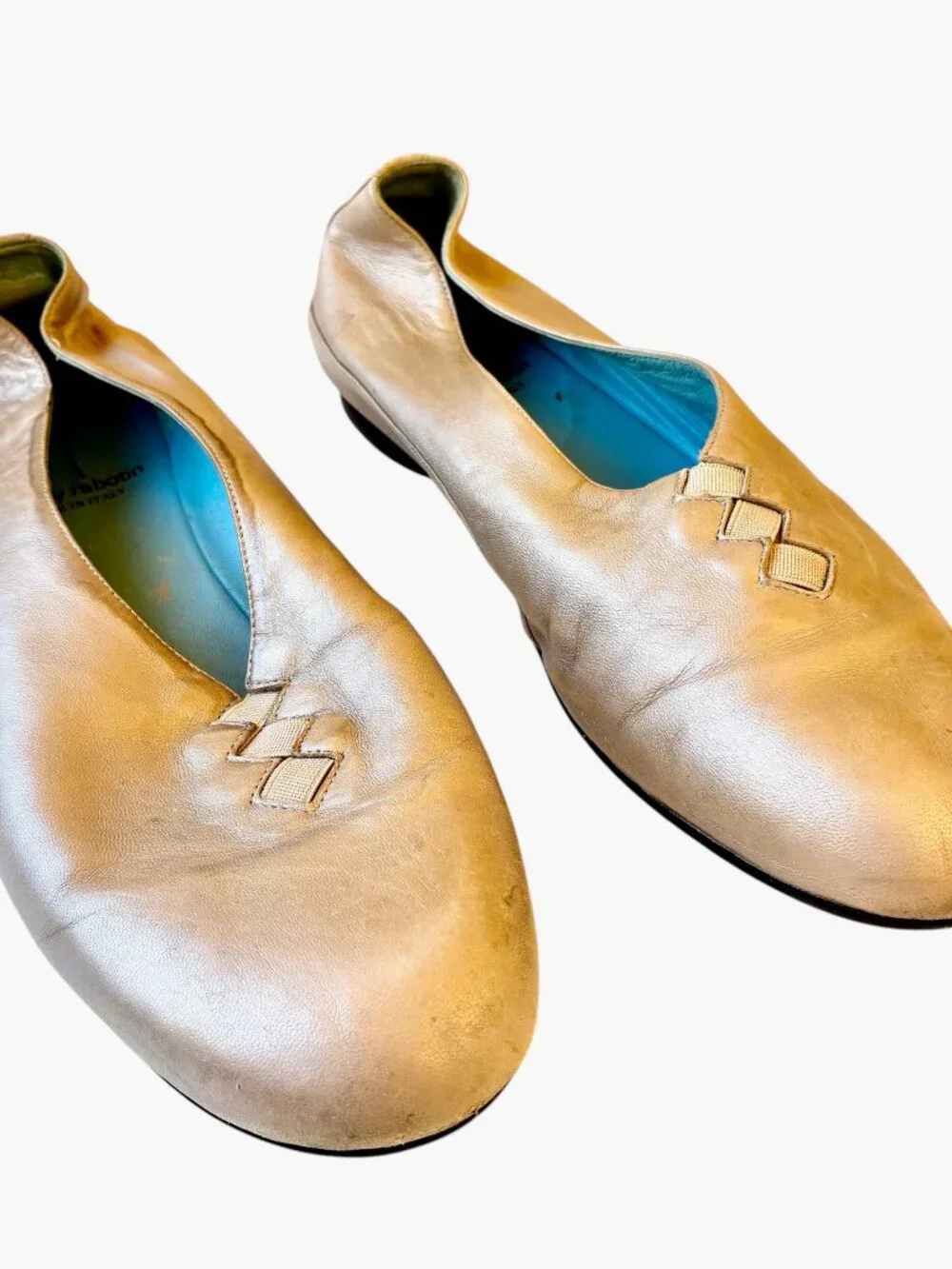 Thierry Rabotin Grace Platinum Gold Metalliic Leather Ballet Flat size 40 9.5